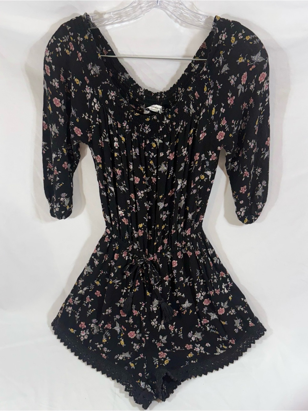 Abercrombie & Fitch Black Floral Smocked-Neck Romper